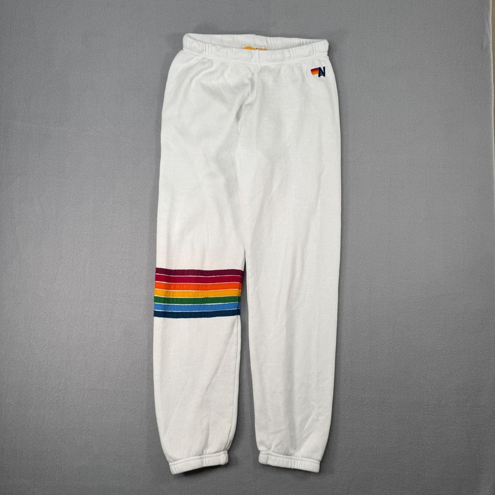 Aviator Nation Sweatpants Women Small White Good 5-Stripe Rainbow Joggers